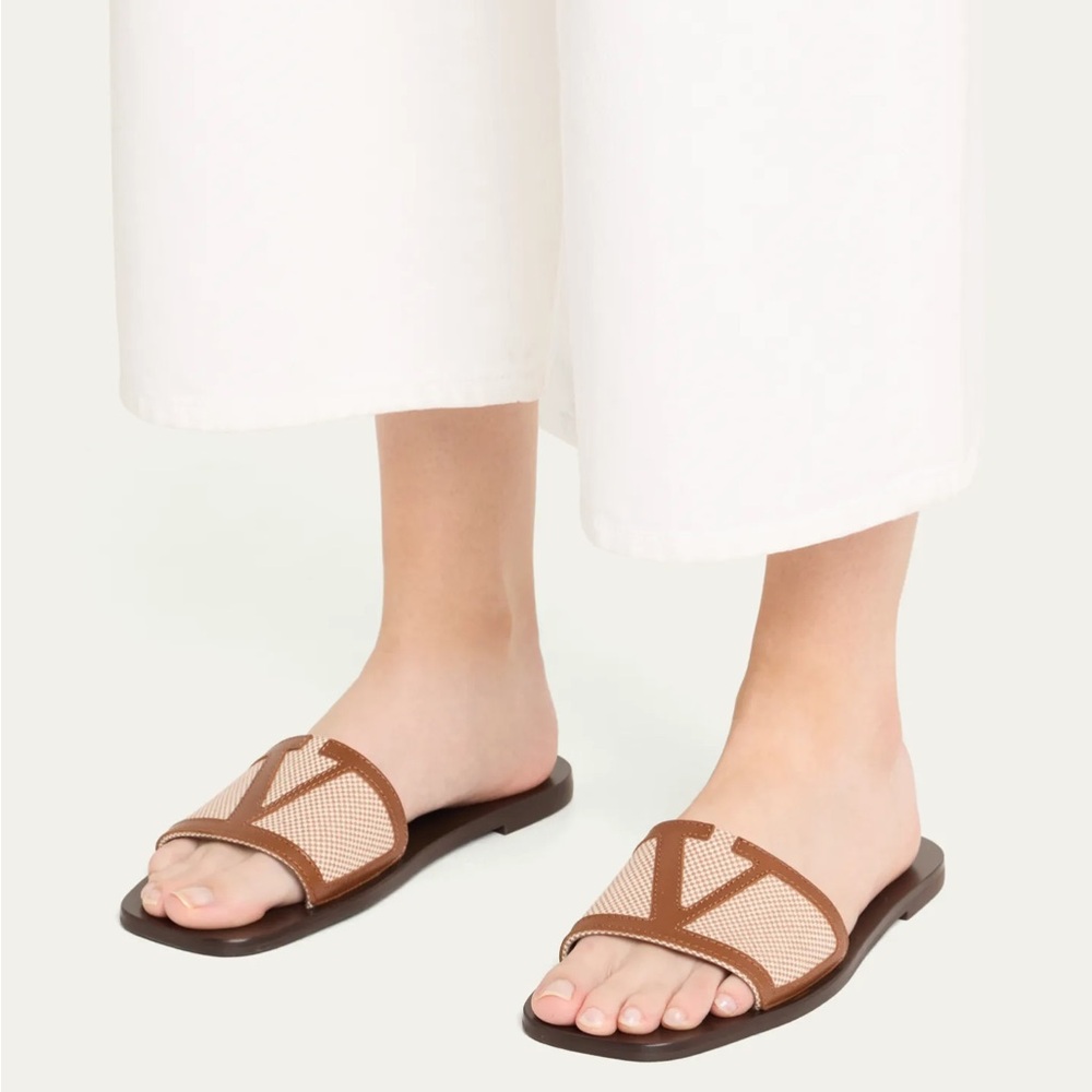 Valentino Garavani Brown Mesh Slide Sandals